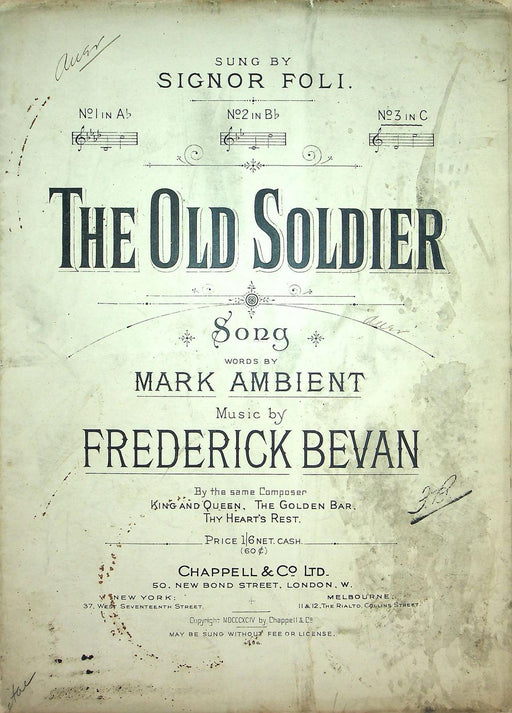 1894 The Old Soldier Vintage Sheet Music Large Ambient Bevan Signor Foli 1