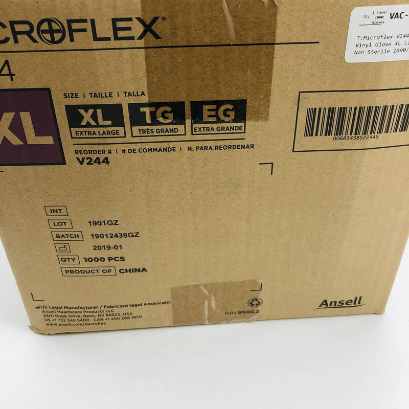 Microflex V244 Disposable Vinyl Glove XL Lightly Powdered Non Sterile 1000/Case 7