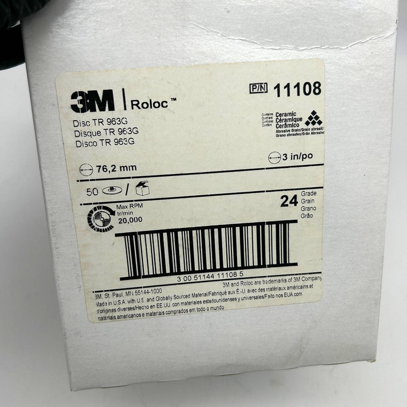 3M Roloc 11108 Disc 3in TR 963G 24 Grit Very Course Quick Change Ceramic 50pk 2