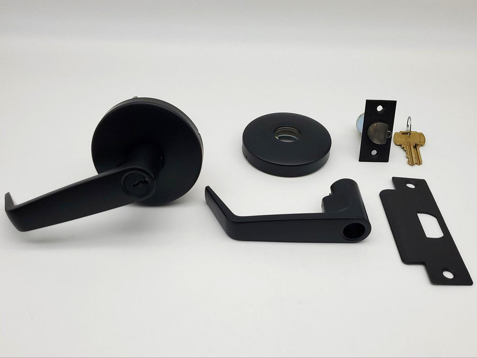 Falcon Door Lever Entry Lock Flat Black Dane 2-3/4" Backset W501CP6D C Keyway 1