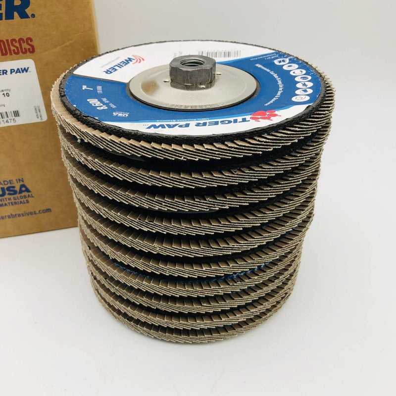 Weiler 51147 Flap Disc 7" Tiger Paw 60Z Grit 5/8-11 Arbor Hole Angled 10pk 7
