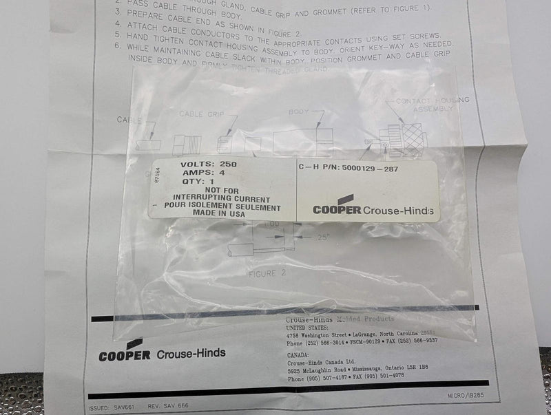 Cooper 5000129-287 PG9 Micro-Mini 4 Pin Female Connector 250V 4A 6