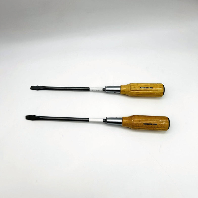 Vessel 350-9-200 Flat Head Screwdriver Wood Handle Tang-Thru S/D Long Shank 2pk 8