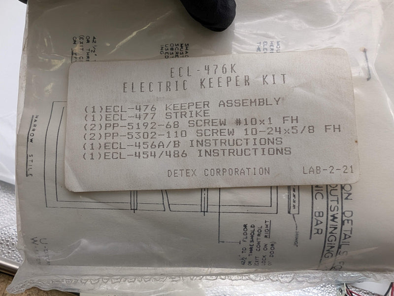 Detex ECL-476 Electric Keeper Kit Non-Handed w/ Strike & Hardware NOS