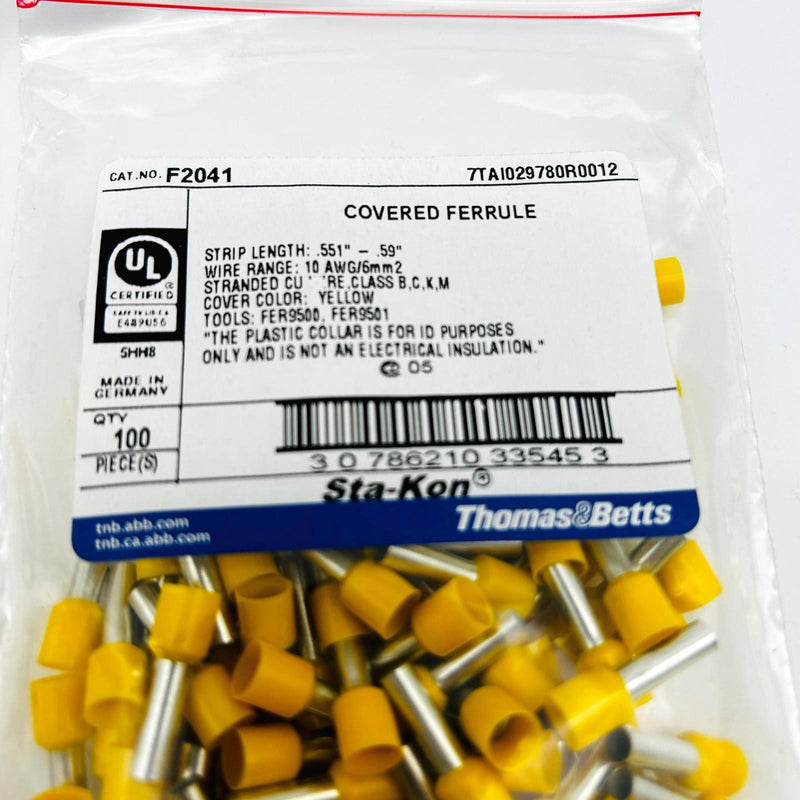 Thomas and Betts F2041 Covered Wire Ferrules Sta Kon 10 AWG/6mm2 Yellow 200pcs