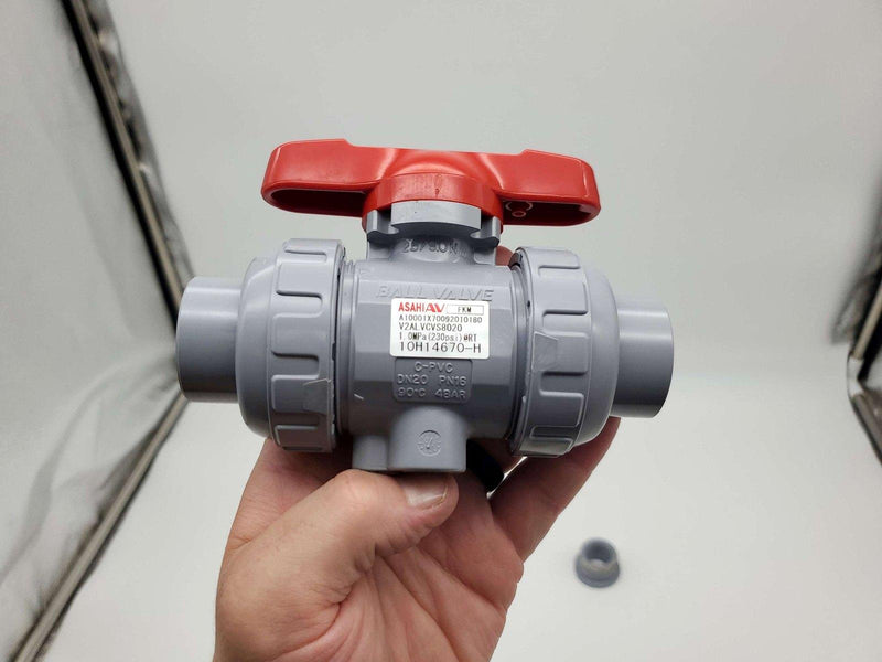 Asahi AV 1613007 3/4" Ball Valve Manual 2-Way CPVC FKM Seals 230 PSI 2