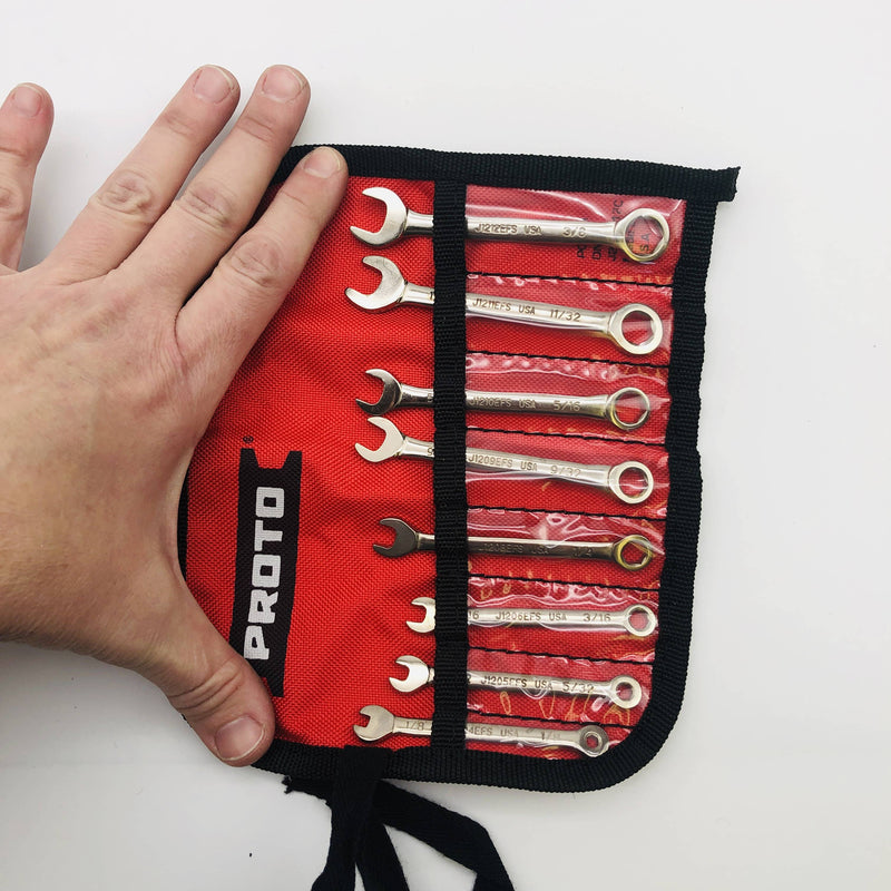 Proto J1200EFS Combination Short Wrench Set 6pt 8Pcs SAE W/ Tool Roll 1/8 to 3/8