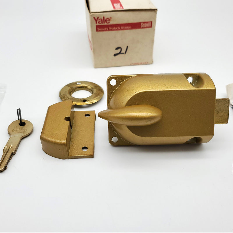 Yale Rim Door Lock No 21 Spring Latch 1" to 1-1/2" Thick Doors Brass w/ Cylinder