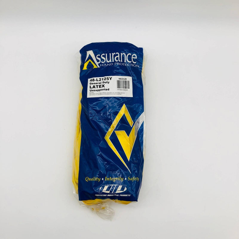 Assurance 48-L2125Y Unsupported Latex Gloves Medium Yellow 20mil 15in 12 Pairs 7