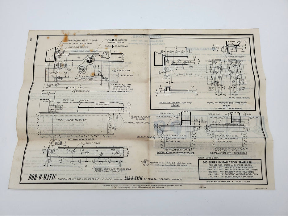 Dor-O-Matic 205 Floor Closer Right-Hand Body Only 205-901R Open Box 11