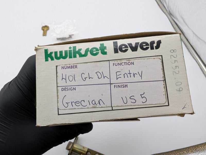 Kwikset Entry Lock Knob & Lever Grecian Design Antique Brass 2-3/8" Backset