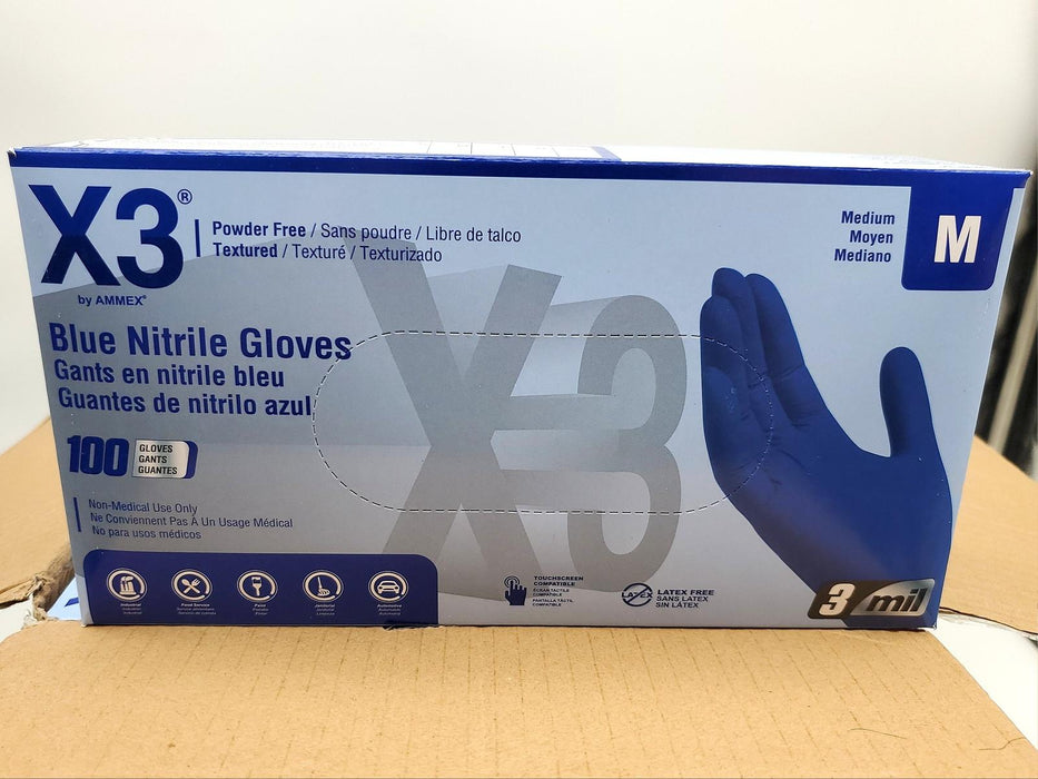 Ammex X3 Nitrile Gloves Size Medium Powder Free Textured 3 Mil Case Of 1000 2