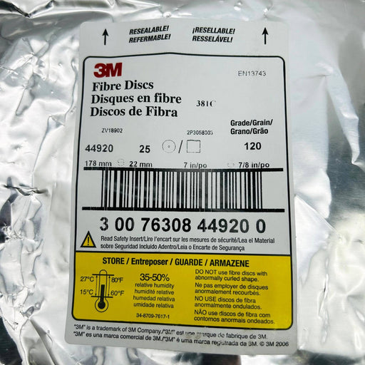 3M 44920 Fiber Fibre Disc 7 x 7/8" 120 Grit Octagonal Die 700WW 381C 25/Bag 2