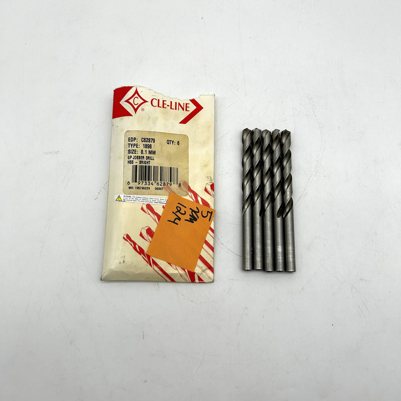 Cle-Line C62879 Jobber Drill Bit 8.1MM 1898 General Purpose HSS Bright Lot of 5