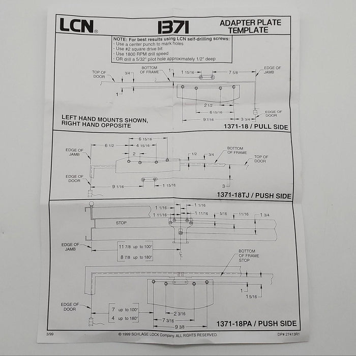 LCN 1371-18TJ Mounting Plate Dark Bronze Top Jam Mount Head Frame Less 1-1/2" 7