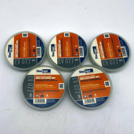 Shurtape 104817 Vinyl Electrical Tape EV 077 .75in x 66ft 7.0 Mil Gray 5 Rolls 1