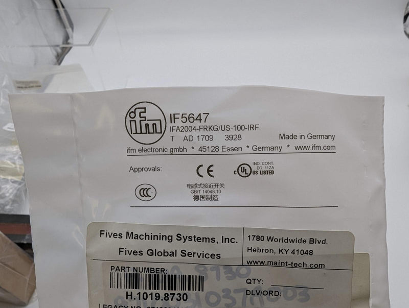 IFM IFA2004-FRKG/US-100-IRF Inductive Proximity Sensor 4mm Range M12X1 Threaded 5