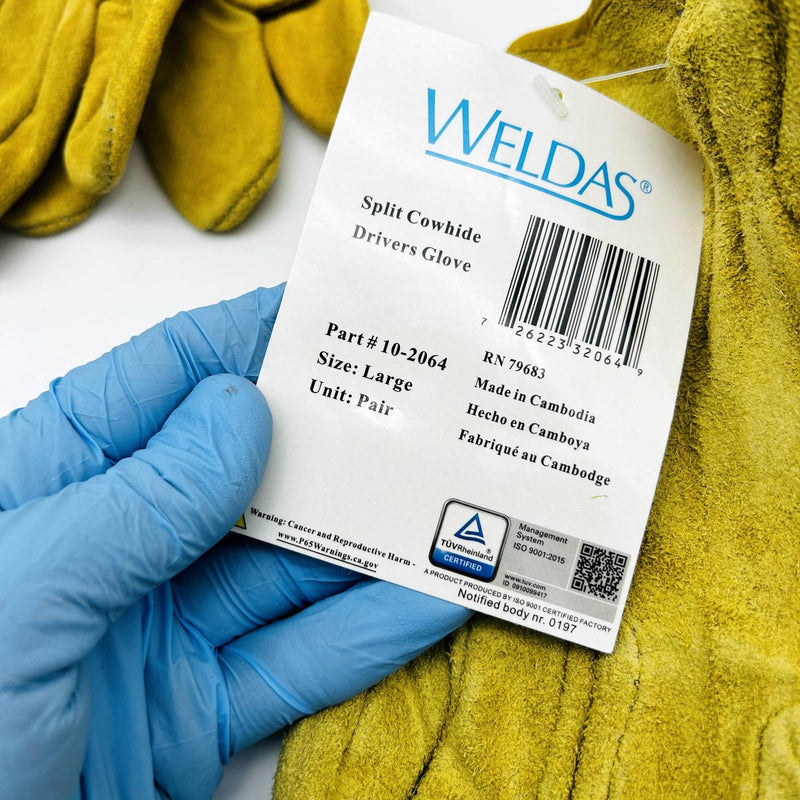 Weldas 10-2064 Leather Drivers Gloves Large Split Cowhide Straight Thumb 3 Pairs 3