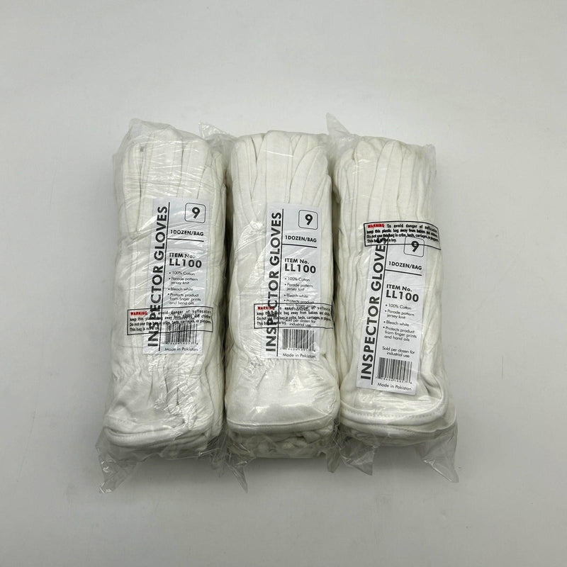 Superior LL100 Parade Inspector White Gloves Size 9 Large Cotton 36 Pairs 9