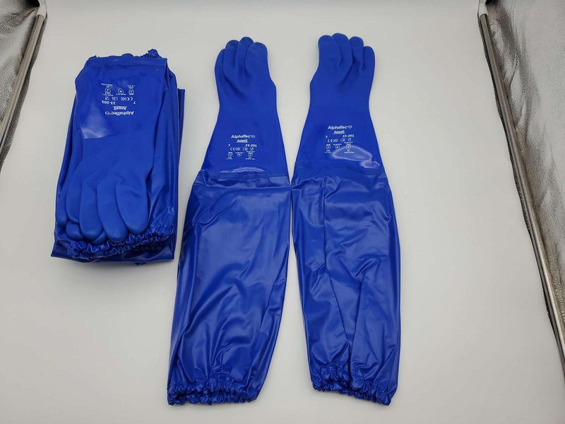 Alphatec Long Sleeve Chemical Resistant Work Gloves Size SM Soft PVC Coating 6PR 2