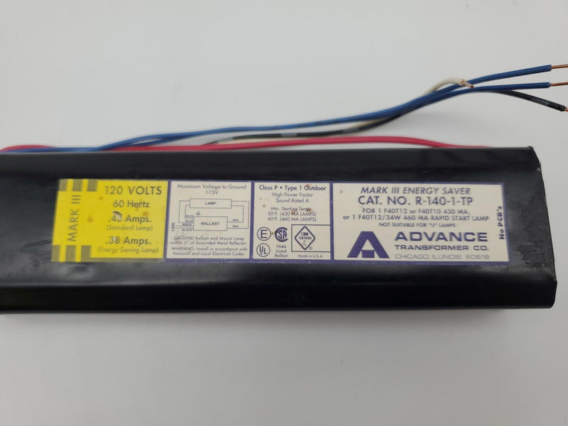 Advance R-140-1-TP Ballast for F40T12 / F40T10 Lamp 120V .43A or .3A8 2