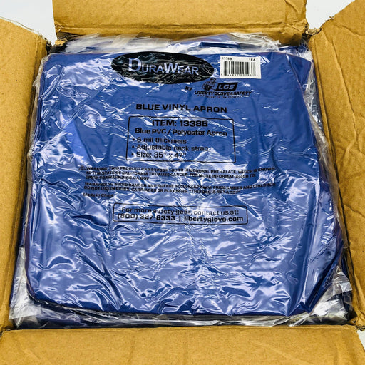 Durawear 1338B Bib Apron 35x45 6 Mil Vinyl Food Safe Blue w/ Neck Strap 50/CASE 1