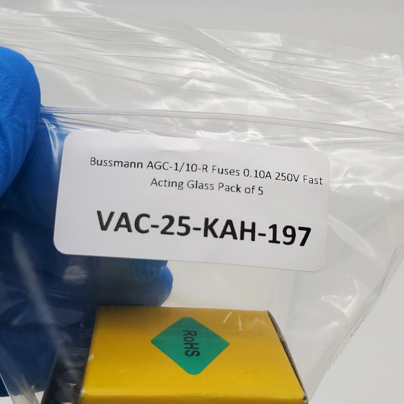 Bussmann AGC-1/10-R Fuses 0.10A 250V Fast Acting Glass Pack of 5 4