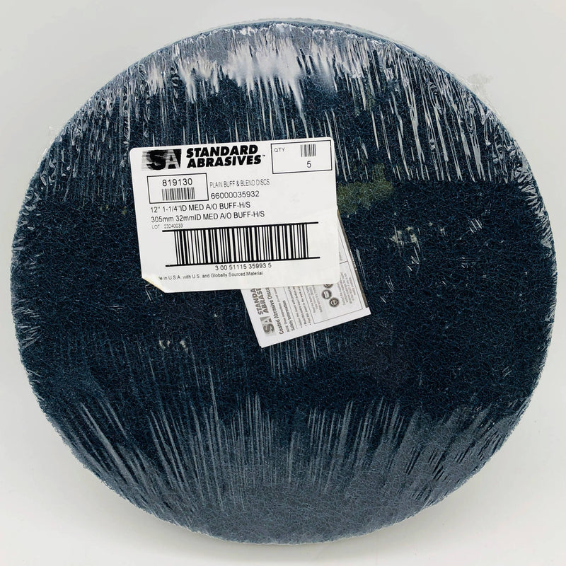 Standard Abrasives 819130 Buffing Discs 12" Dia 1-1/4" ID Medium A/O H/S 5pk 1