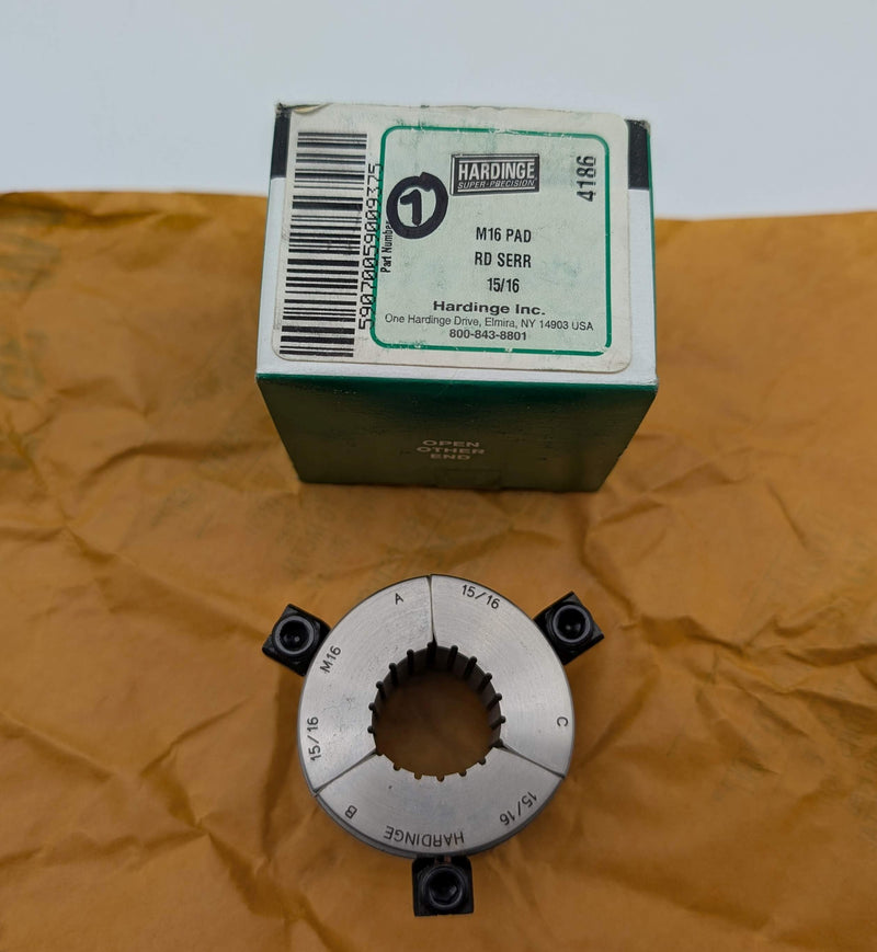Hardinge M16 15/16" Round Serrated Collet Pads 3-Segment for M-Series Collet