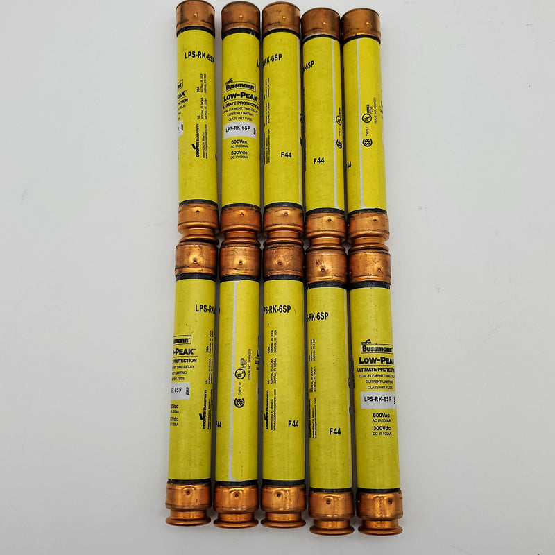 Bussmann LPS-RK-6SP Fuses 6A 600V Time Delay Low-Peak UL Class RK1 Box of 10 1