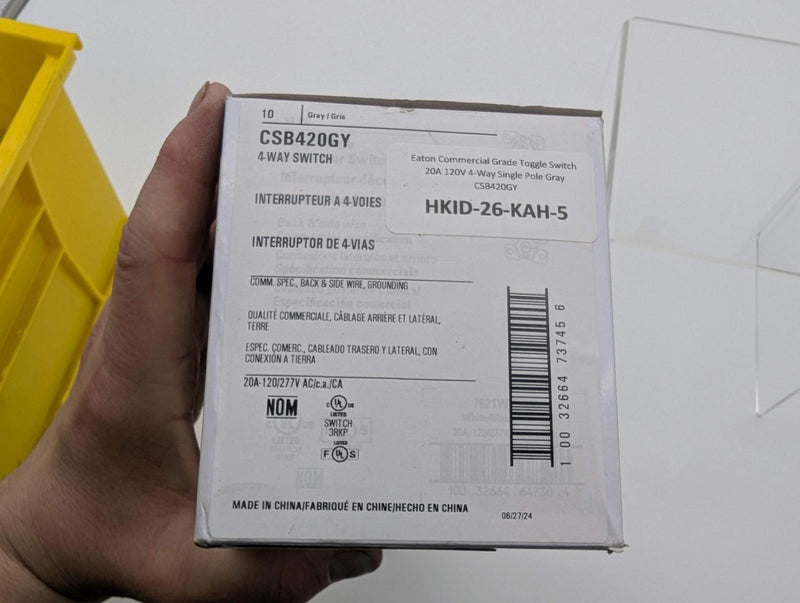 Eaton Commercial Grade Toggle Switch 20A 120V 4-Way Single Pole Gray CSB420GY 5