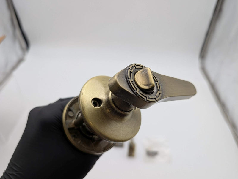 Kwikset Keyless Exit Lock Knob & Lever Grecian Antique Brass 2-3/8" Backset 2