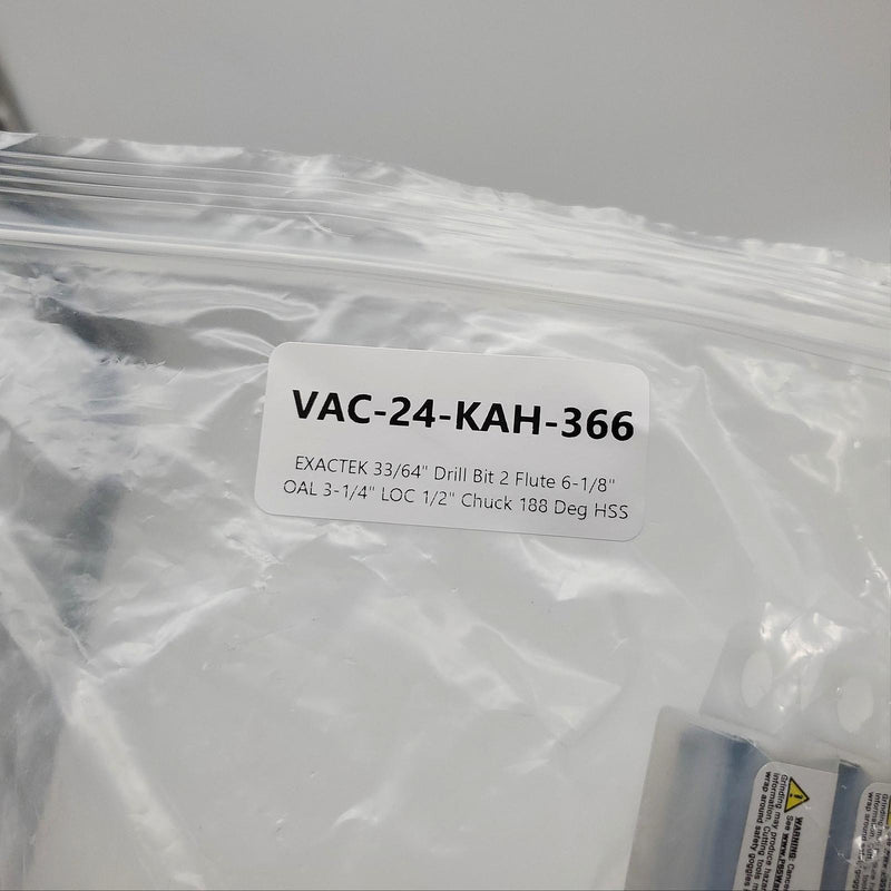 EXACTEK 33/64" Drill Bit 2 Flute 6-1/8" OAL 3-1/4" LOC 1/2" Chuck 188 Deg HSS 7