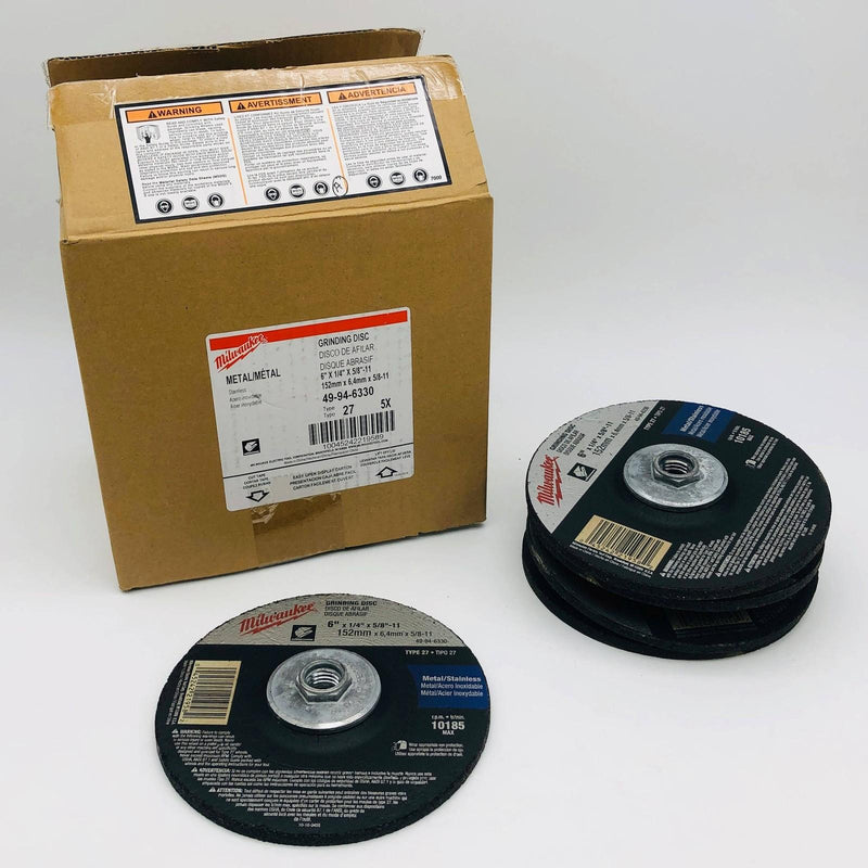 5pk Milwaukee 49-94-6330 Grinding Disc 6in x 1/4in x 5/8in-11 Type 27 AO 1