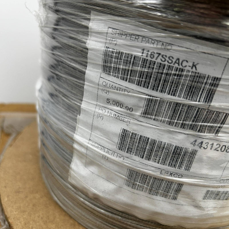 Lexco 1167SSAC-K Aircraft Wire Rope Cable 1/16 7x7 Stainless Steel 5000 Ft Reel