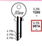 10x Ilco 997A Key Blanks Yale Compatible 6 Pin Nickel Plated 2
