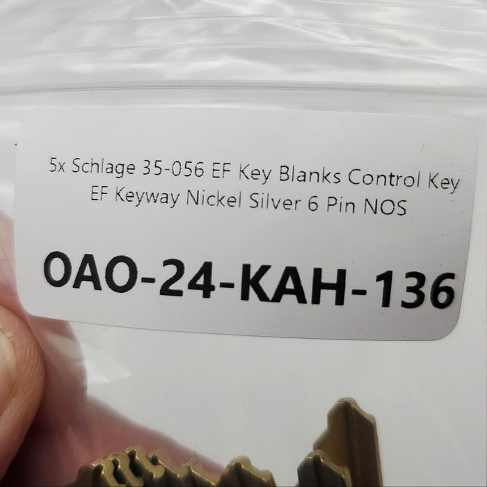 5x Schlage 35-056 EF Key Blanks Control Key EF Keyway Nickel Silver 6 Pin NOS 3