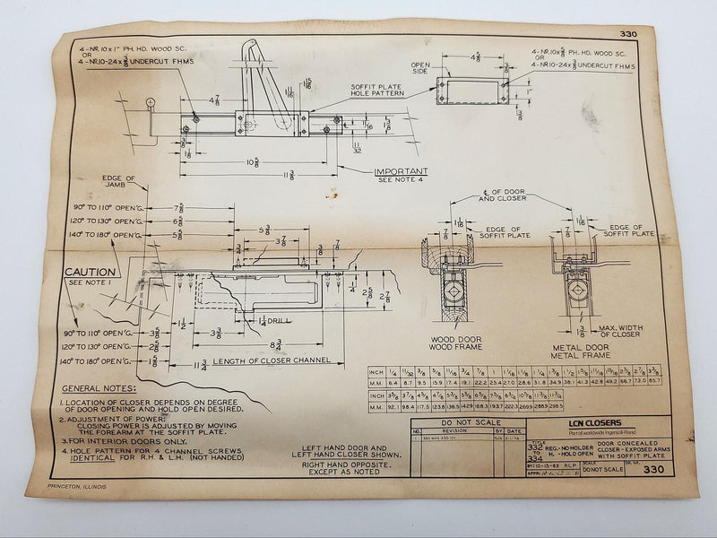 LCN 334 Concealed Door Closer Black Finish Hold Open Arm Right Hand USA Made 12
