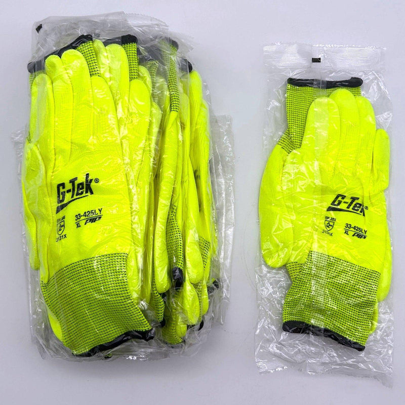 PIP 33-425LY Work Gloves Size XL G-Tek Polyurethane Grip Hi Vis 12 Pairs 1
