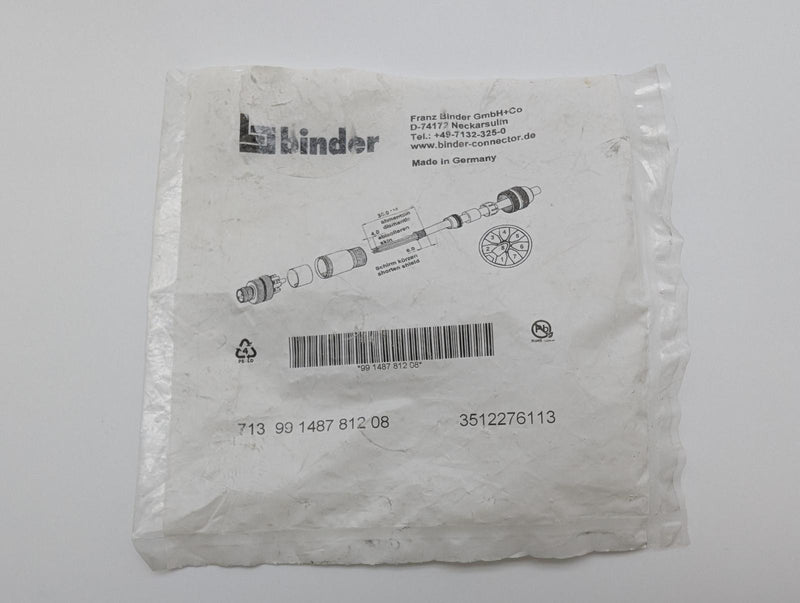 Binder 99-1487-812-08 M12-A Male Connector 8 Contacts IP67 Shieldable 5