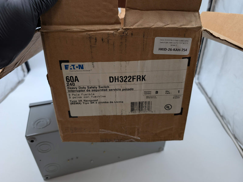 Eaton DH322FRK 3-Pole Fusible Safety Switch 60A 240V 16.5"H 7.75" W 5" D NEMA 3