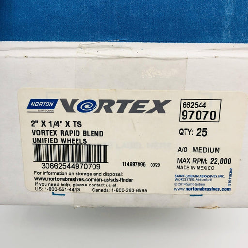 Norton 97070 Disc QC 2in x 1/4in x TS Vortex Rapid Blend A/O Medium Unified 25pk 2