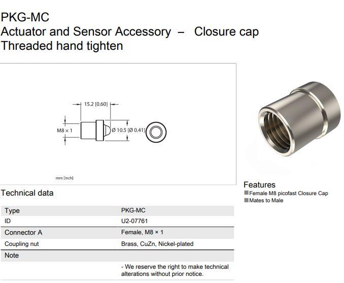 Turck PKG-MC Closure Cap Female M8 Connector Threaded Hand Tighten Picofast 2