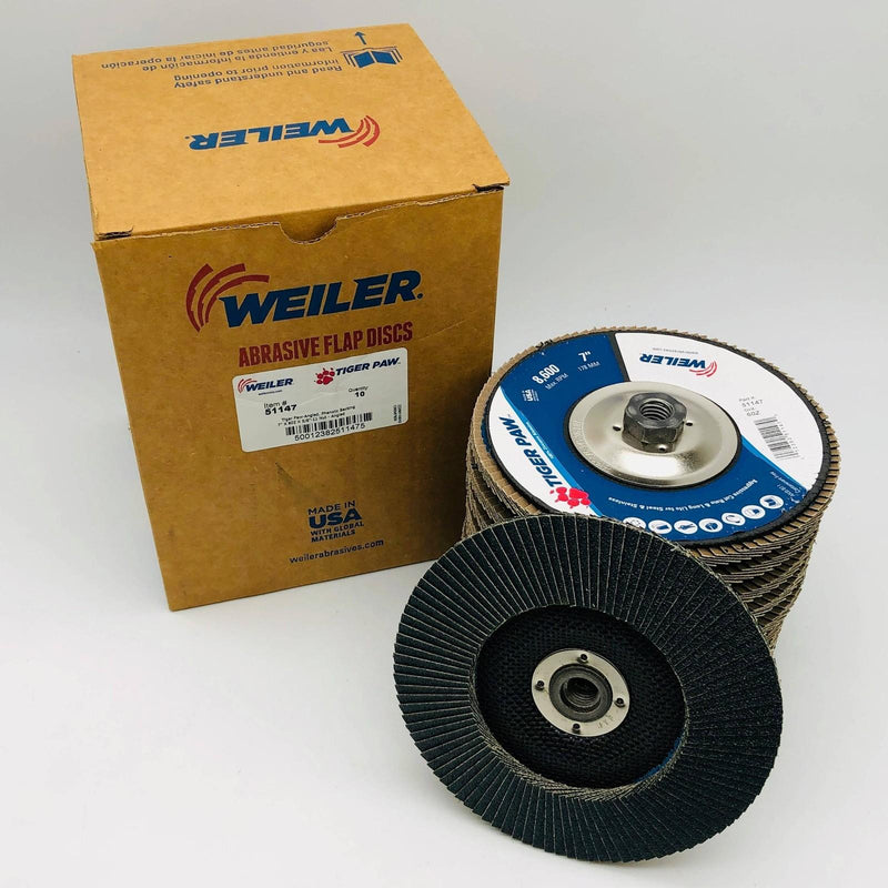 Weiler 51147 Flap Disc 7" Tiger Paw 60Z Grit 5/8-11 Arbor Hole Angled 10pk 1
