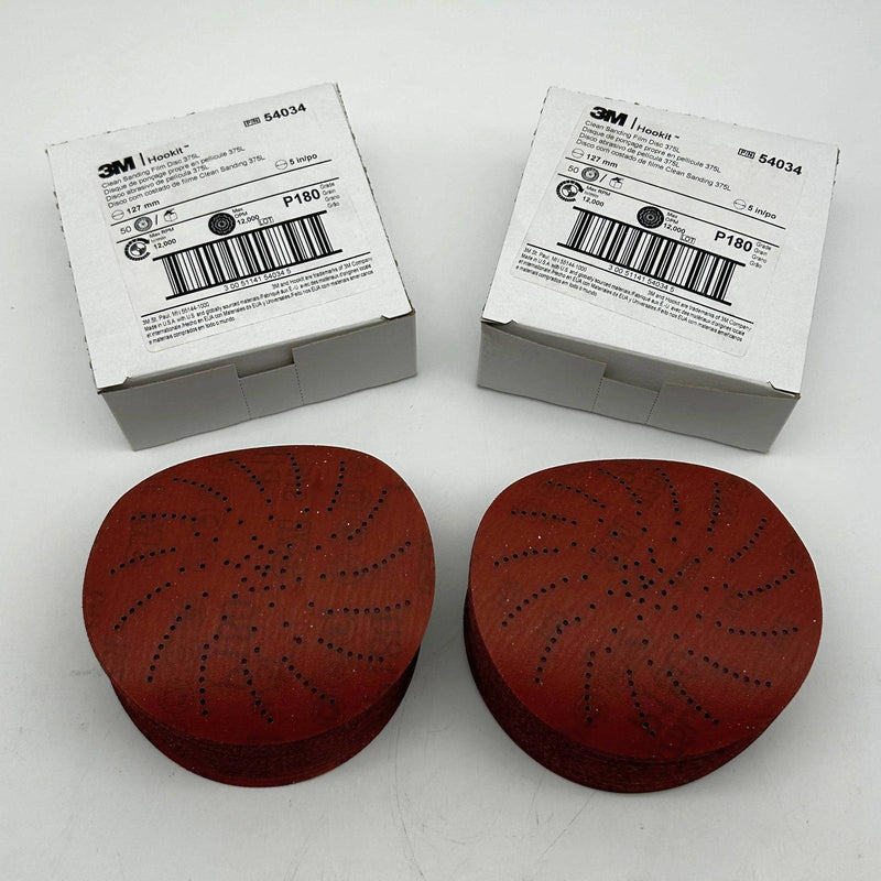 3M Hookit 54034 Sanding Film Disc 375L P180 Grade 5in Hook and Loop 100pk/2 Bxs