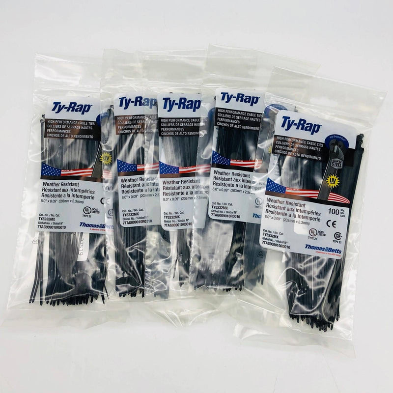 Thomas & Betts TY5232MX Cable Tie Ty-Rap 18lb 8in UV Black Nylon 500pk (.10/pc)