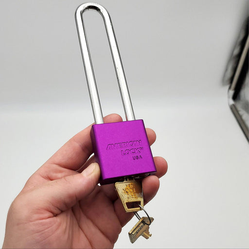 American Padlock 1209U 5" L x 0.32" D Shackle Purple Body Keyed Alike NOS 1