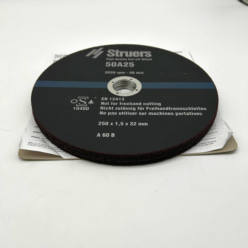 Struers 40009108 Cut-Off Wheel 10" Diam 50A25 25mm x 1.5mm AO Resin Bond 10pk