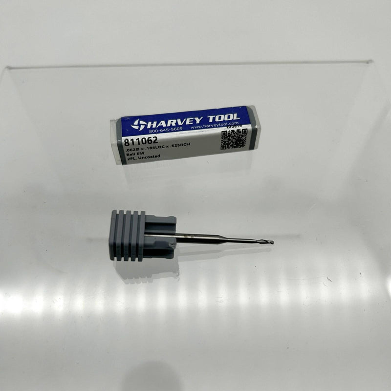 Harvey Tool 811062 Ball End Mill 1/16" Dia x 1/8" Sh x 0.1860" LOC x 2" OAL 2 FL