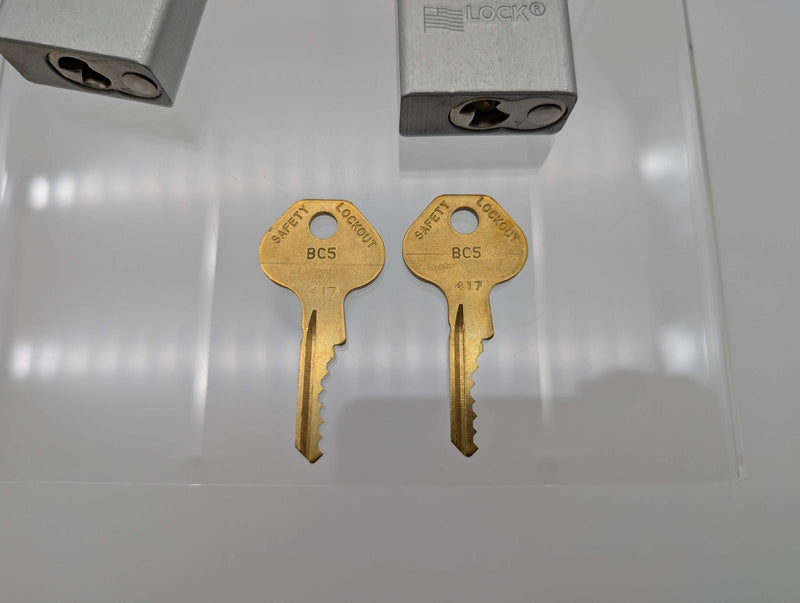 2x American Lockout Padlocks 1" Shackle 1.5" Silver Body Keyed Alike 1 Key NKR 6
